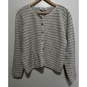 vtg reba rose knit cardigan sweater cream multicolored striped 100% cotton L